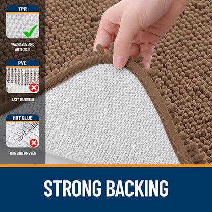 OLANLY Large Bathroom Rugs 47x32, Extra Soft Absorbent Chenille Bath Rugs, Rubber Backing Quick Dry, Machine Washable Bath Mats for Bathroom Floor, Tub and Shower, Home Decor Accessories, Mocha