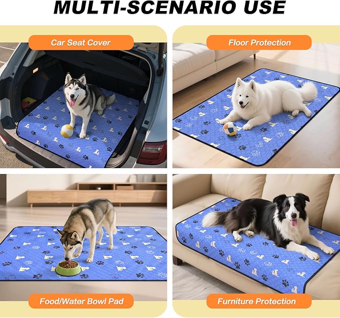 WanpeeGoo Washable Pee Pads for Dogs, 1 Pack Absorbent Reusable Training Dog Pads Pet Puppy Pads, Non-Slip Potty Pads for Whelping, Playpen, Crate, Bed, Blue, 65"x48"