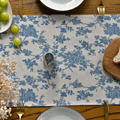 Artoid Mode Monochrome Sketch Branch Toile Textures Chinoiserie Cotton Dark Grey Table Runner, Seasonal Spring Summer Kitchen Dining Table Decoration for Home Party Decor 13x120 Inch