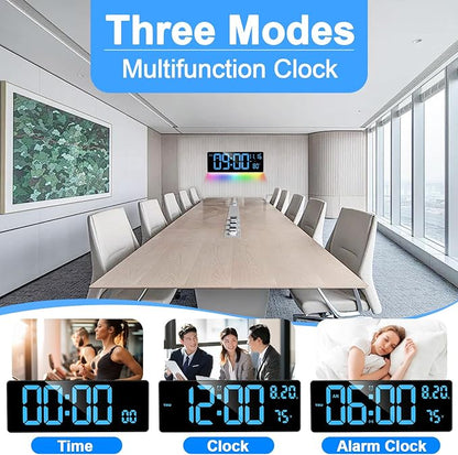 XREXS Digital Wall Clock Large Display, 16.5" LED Wall Clock with 6 Color Changes Night Lights, Auto DST, Count Up/Down Timer with Remote Control for Living Room Bedroom Office Wall Decor