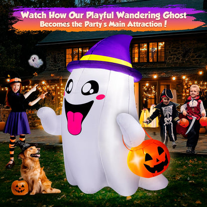 5FT Halloween Inflatables Ghost with Pumpkin Halloween Decorations Outdoor Built-in Bright LED Lights Blow Up Yard Decoration Blowups for Garden Lawn Indoor Party Holiday