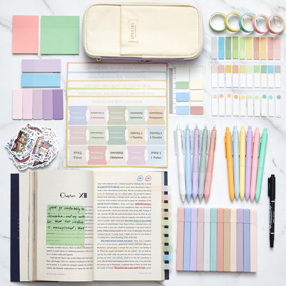 98 Pcs Bible Study Supplies, Bible Journaling Kit for Women, Aesthetic Study Kit with Pencil Case Book Annotation Aesthetic Highlighters Notes Gel Pens for Office Christian Gifts Christmas(Purple)