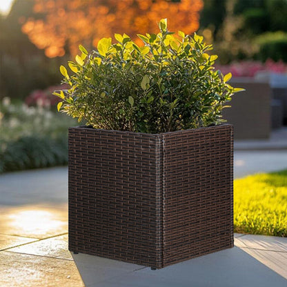 SUNNYPARK Brown Square Planter Box All-Weather PE Rattan Large Modern Planters with Removable Liner Indoor Outdoor Decorative Flower Pot for Patio, Balcony, Garden