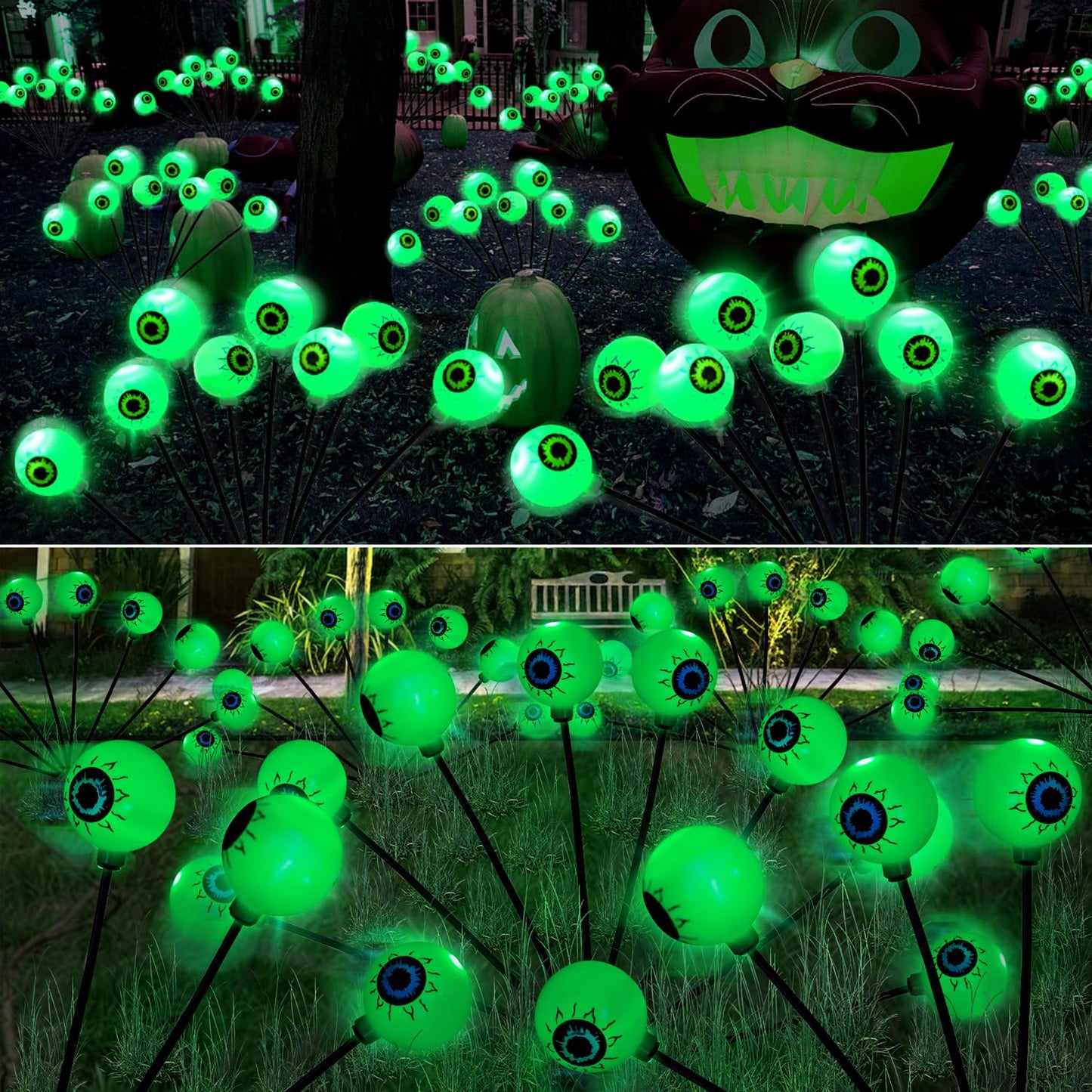 LCHUANG 4 Pack Halloween Decorations Outdoor Lights - 32LED Solar Scary Eyeball Pathway Light Swaying by Wind, Waterproof Solar Halloween Stake Lights for Garden Porch Lawn Pathway (Green)