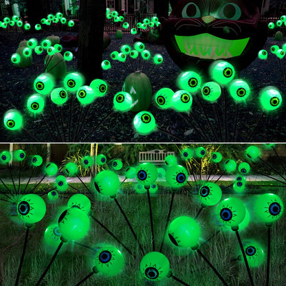 LCHUANG 4 Pack Halloween Decorations Outdoor Lights - 32LED Solar Scary Eyeball Pathway Light Swaying by Wind, Waterproof Solar Halloween Stake Lights for Garden Porch Lawn Pathway (Green)