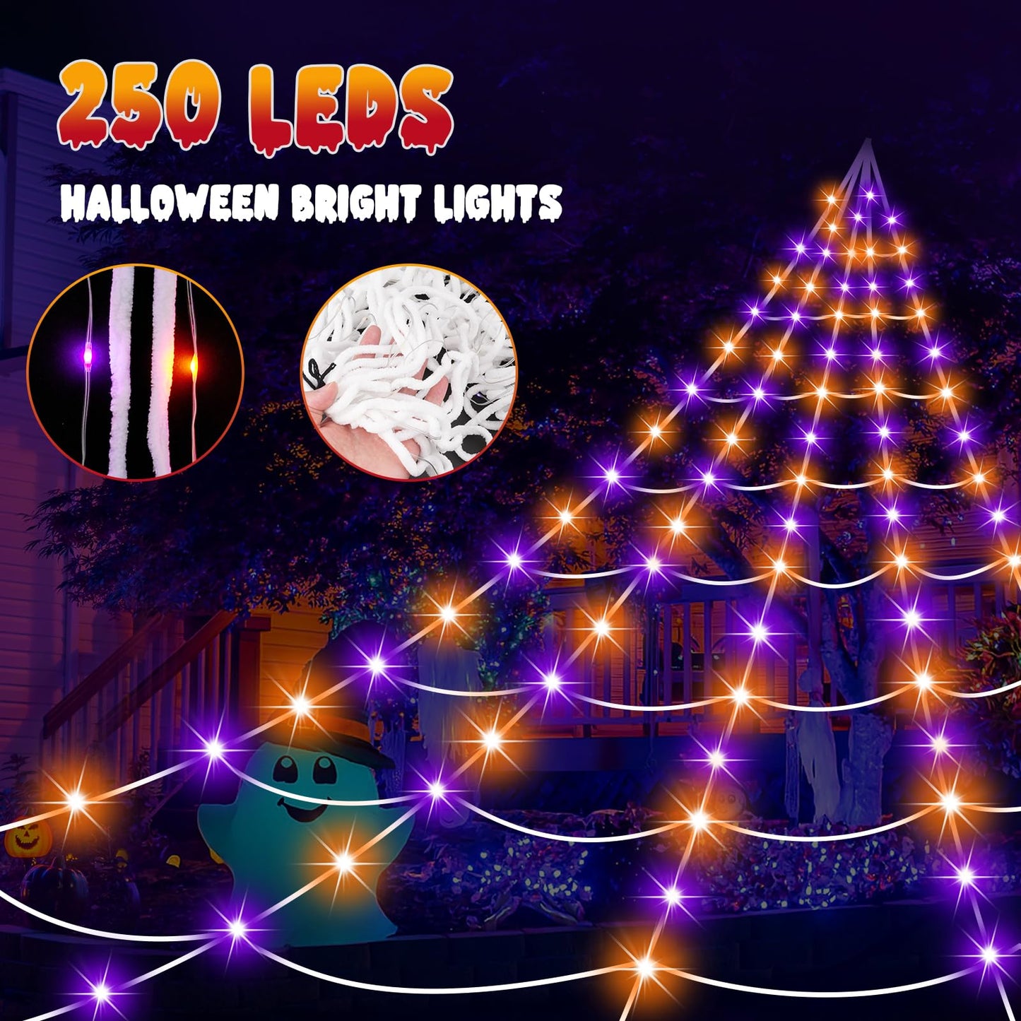 Halloween Decorations Spider Web Lights, 250 LED 16.4Ft Light Up Spider Web