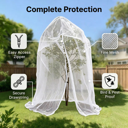 6.5x6.5x6.5Ft Extra Large Fruit Tree Netting Cover with Zipper & Drawstring, Garden Mesh Netting for Protecting Plants from Birds,Bug& Squirrels,Ultra Fine Weather Resistant Tree Netting
