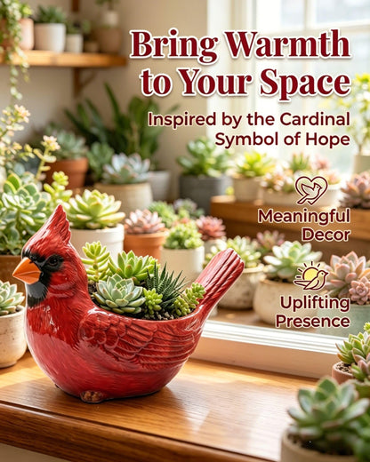 Nosecado Cardinal Bird Succulent Planter, Red Birds Plant Pot, Cardinal Succulent Planter Flower Plant Pot, Small Bird Planter for Desk Windowsill Garden Decor, Unique Gift (Red)