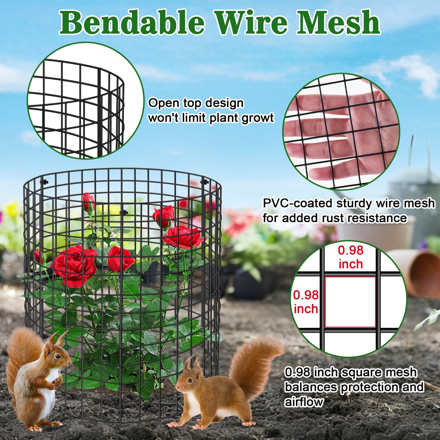 Aifanss Plant Protectors from Animals, 15pcs 12x12 Inch Metal Plant Cages for Garden Vegetables Protectors to Keep Chicken Bunny Squirrel Out, Wire Chicken Wire Cloche with Zip Ties and Stakes