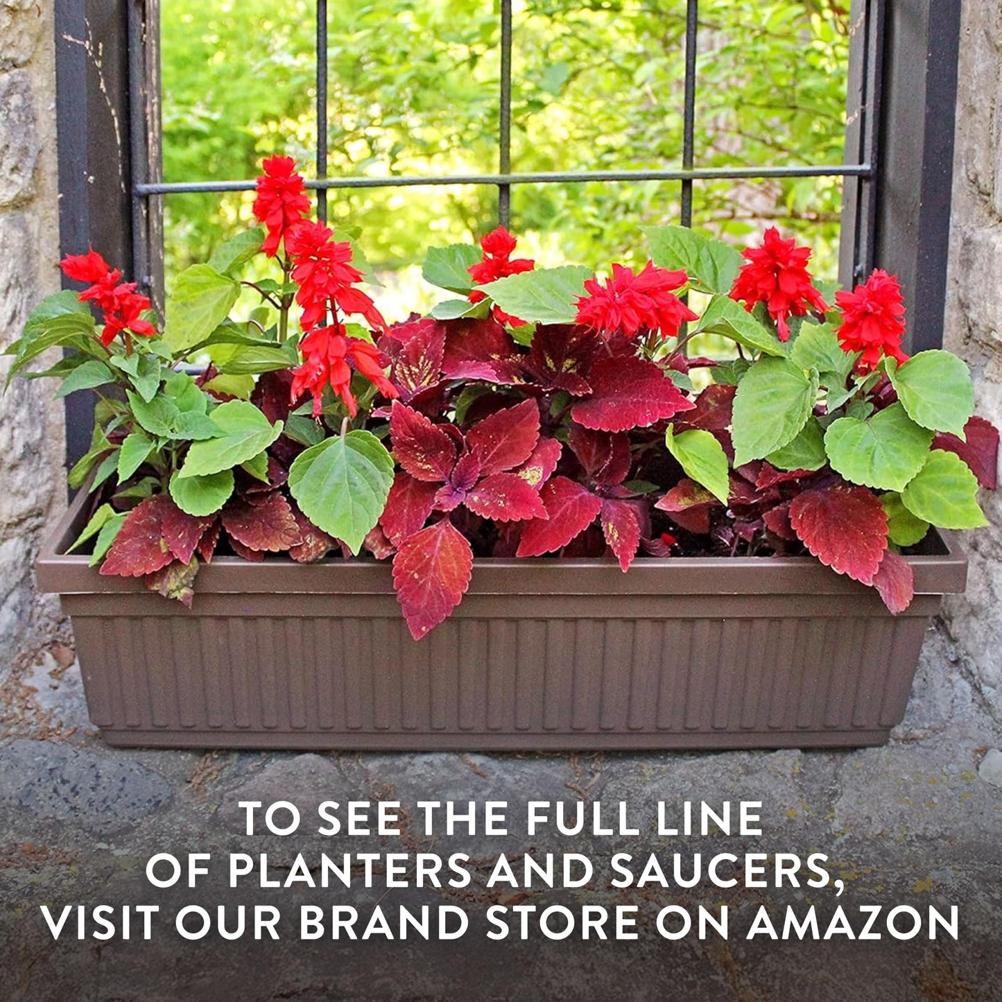 The HC Companies Venetian Window Planter Box w/Drain Plug - Long Planter Box for Windowsills, Balconies & More - Plastic Large Rectangular Planters for Herbs & Flowers (24" Sandstone, Pack of 1)
