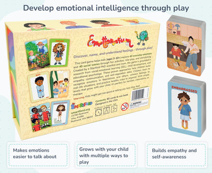 Emotionarium 80-Card Emotion & Feelings Game for Kids Ages 3-10 – Scientist-Designed – Emotional Intelligence, Social Skills, Empathy & Self-Regulation – Conversation Cards (40 Emotions + 40 Scenes)