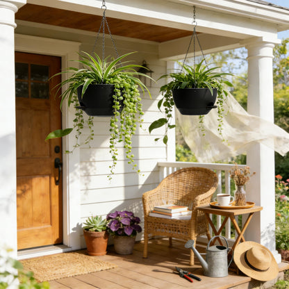 UOUZ 13 Inch 2 Pack Large Self Watering Hanging Planters for Indoor Outdoor Plants, Hanging Plant Pots with Removable 50 Oz Reservoir, Plastic Hanging Basket for Window Porch Garden Balcony, Black