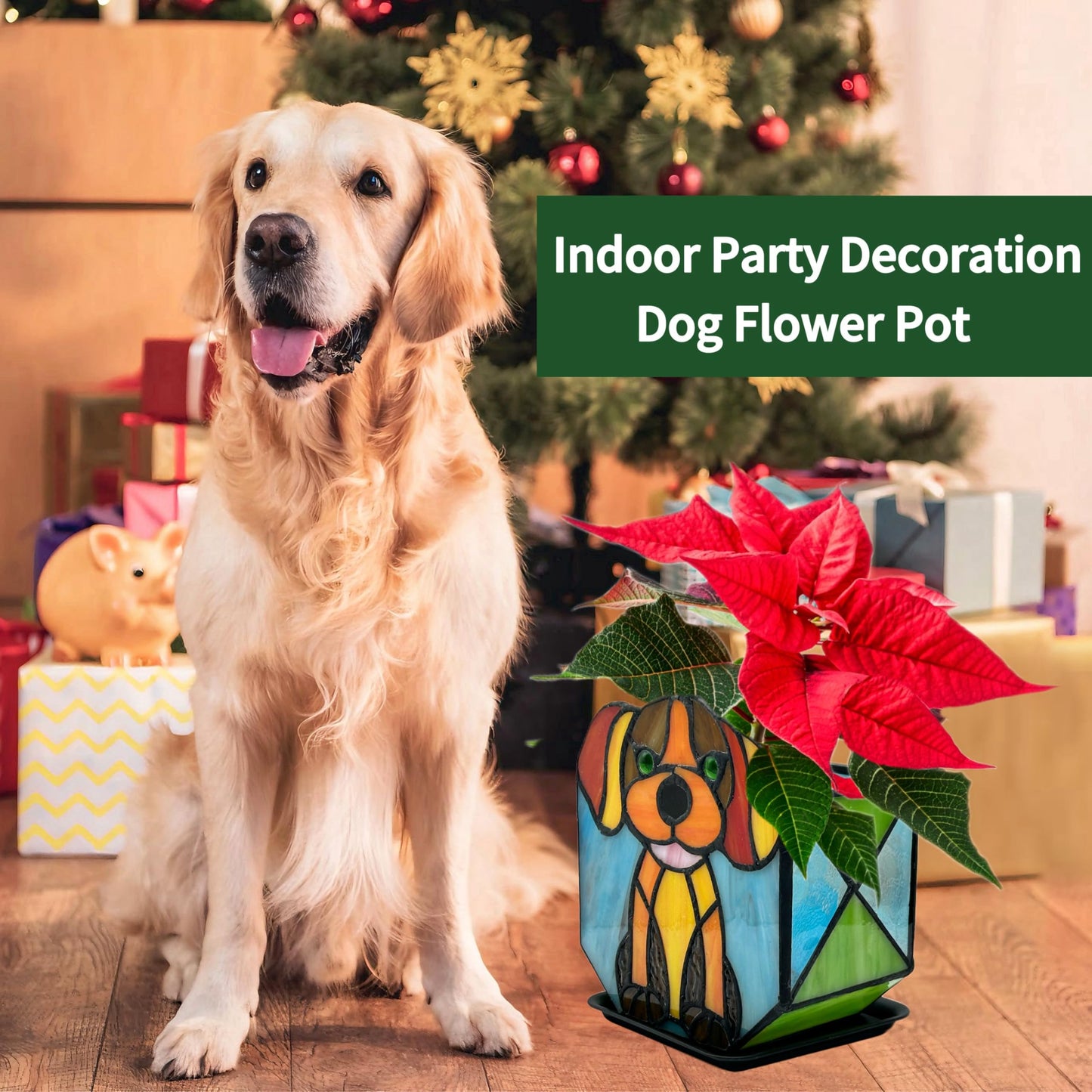 Entlityful Tiffany Style Dog Planter,Indoor Plant Pots with Drainage,Unique Cactus Pot,Arrange Dried Flowers Flower Pots,Plant Gifts for Dog Lovers