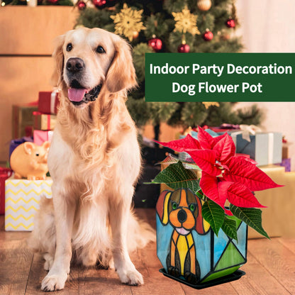 Entlityful Tiffany Style Dog Planter,Indoor Plant Pots with Drainage,Unique Cactus Pot,Arrange Dried Flowers Flower Pots,Plant Gifts for Dog Lovers