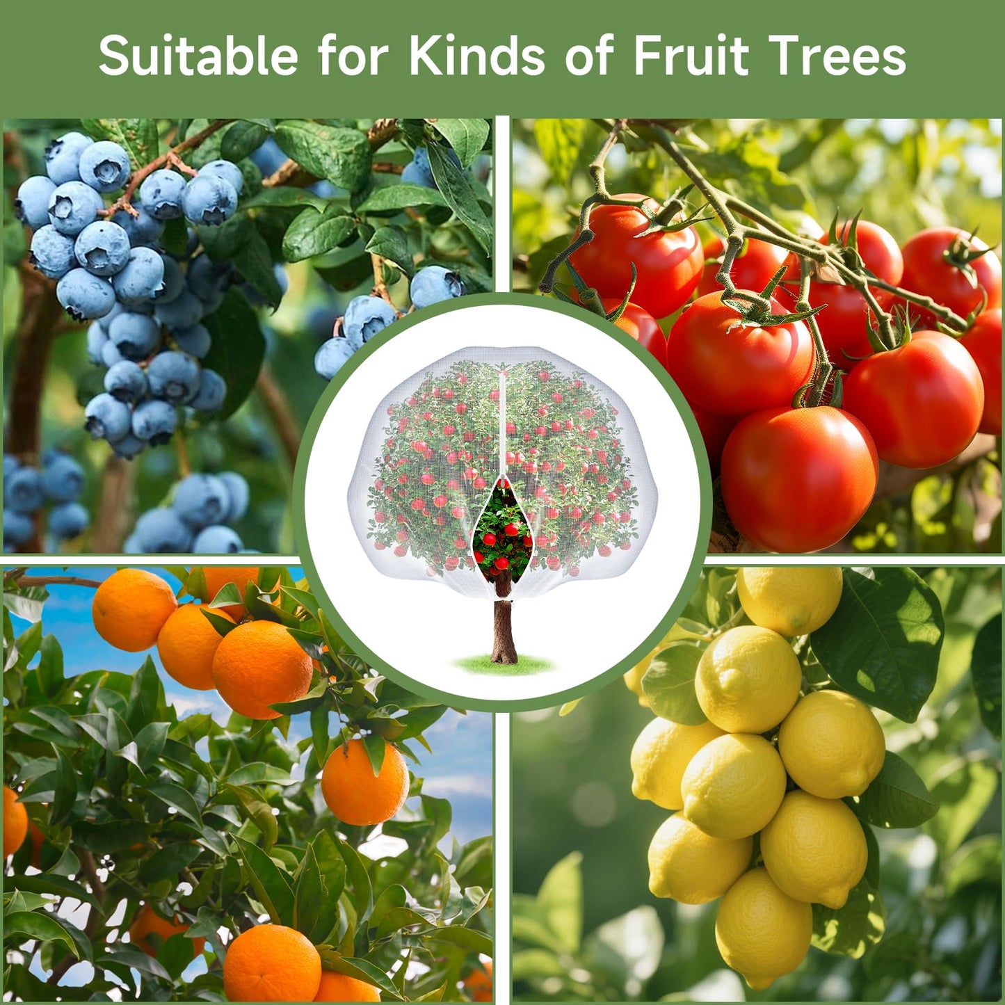 TMFsode 2Pcs Fruit Tree Netting with Zipper and Drawstring, 10Ft x 10Ft Blueberry Bush Netting, Protective Garden Mesh Covers for Tomatoes, Fruit Tree, Flowers, Vegetables