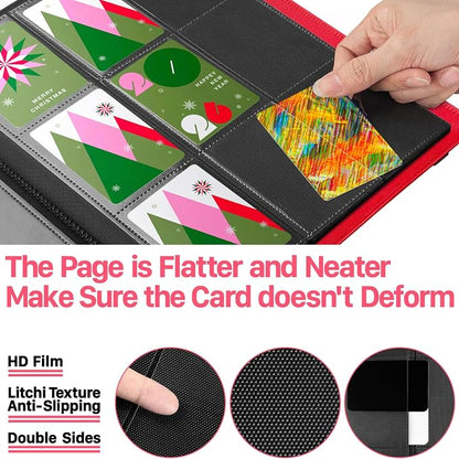 【2026】Trading Card Binder 9 Pocket, Premium Sports Collection Binder Game Cards Book with Sleeves Side Loading, Anti-open Strap Double Sided Waterproof 360 Card Folder