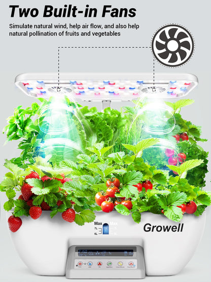 Growell Hydroponics Growing System Kit, 17 Pods Herb Garden with 102 28W Full-Spectrum Grow Lights & 2 Fans, Indoor Garden with Water Pump, 10L Water Tank, Auto Timer, Height Adjustable (White & Grey)