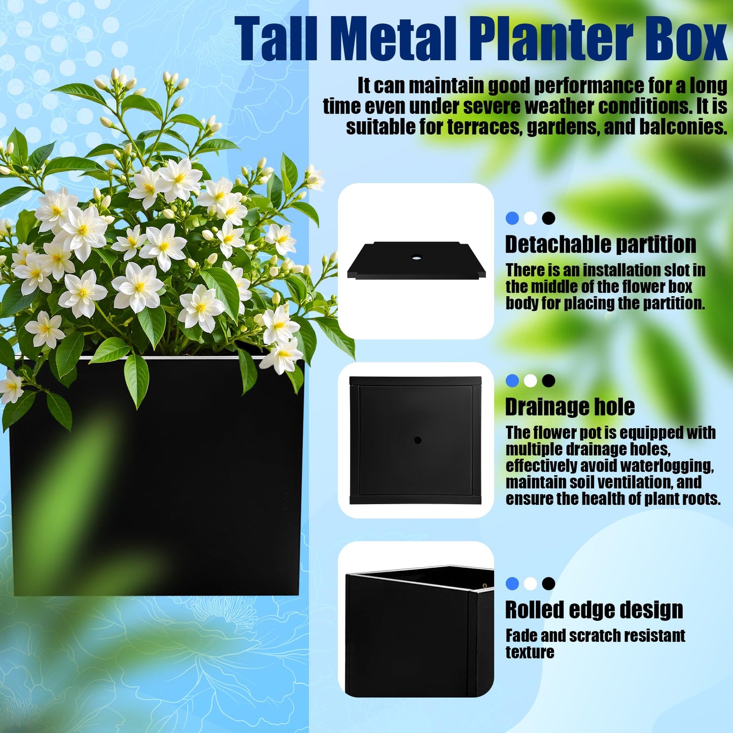 Srehloe Metal Planter Box for Outdoor Plants 20" x 20" x 20" Large Square Planter Cube Steel Heavy Duty Flower Pot with Insert Shelf and Drainage Holes Suitable for Patio Yard Garden Porch Hotel