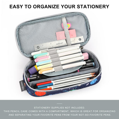 mibasies Boys Pencil Case for Kids, Multi-Slot Pencil Pouch, Galaxy LightGray