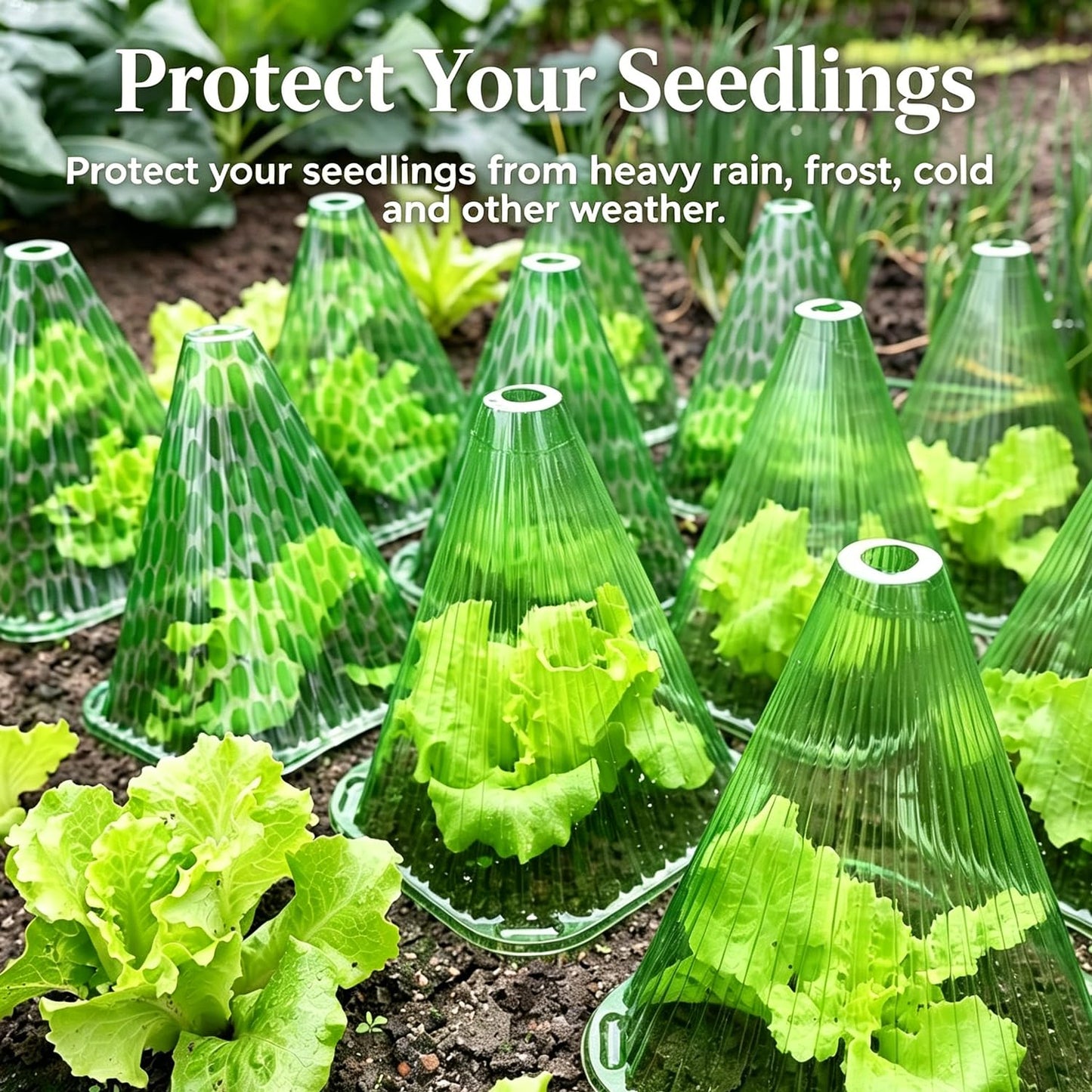 Fshow Garden Cloches,20 Pack Reusable Plant Bell Cover,Bell Jar Cloches for Protection Against Sun, Frost, Snails Etc. (Dark Green)