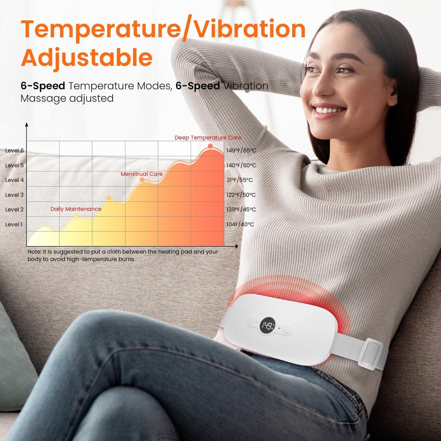 NOWWISH Heating Pad for Period Cramps Pain Relief, Portable Electric Cordless Menstrual Heating Pad Rechargeable with 6 Heat Levels and 6 Massage Modes, Christmas Gifts for Women Teen Girls, Pink