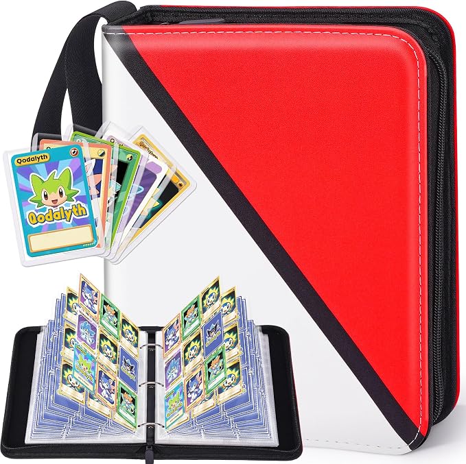 9 Pocket Card Binder with Zipper (900 Cards), Premium PU Holder, Double-Sided Display. Includes 5 Hard Plastic Sleeves for Game Cards and Sports Cards