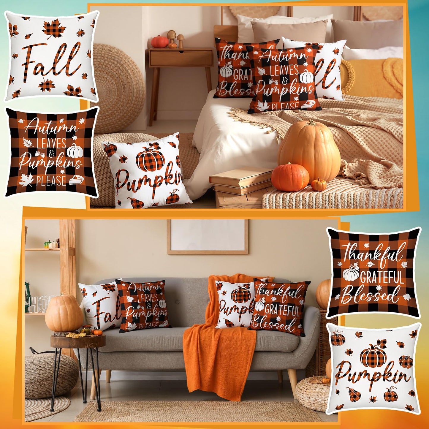 GlikCeil Set of 16 Christmas Pillow Covers 18 x 18 Inch Holiday Throw Pillow Covers Halloween Fall Winter Seasonal Pillowcases Decorative Cushion Pillowcases for Farmhouse Home Couch Sofa Decor