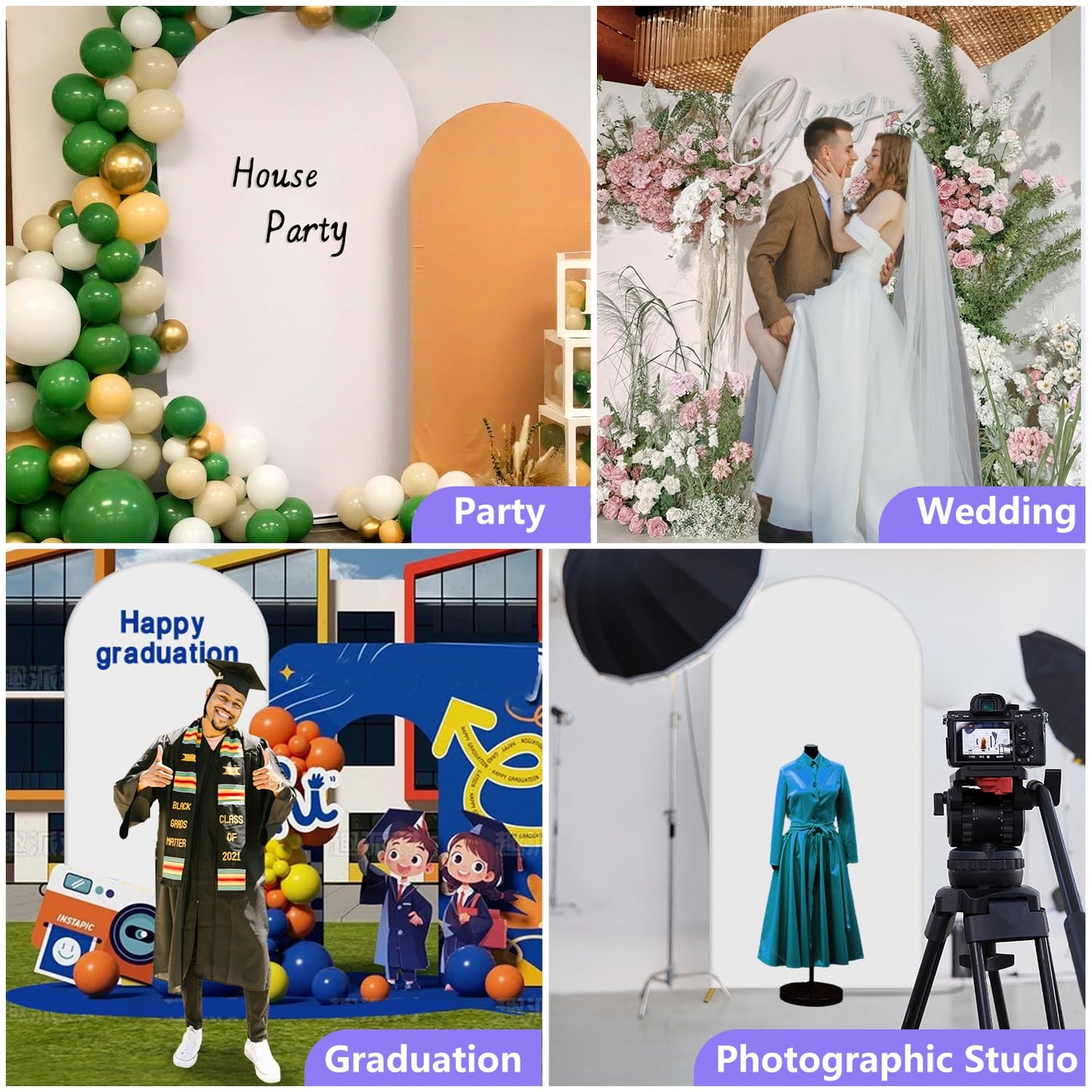 7.2FT Arch Backdrop Cover, Wedding Arch Cover Spandex Fitted Stretchy Background Stand, 2-Sided White Backdrop for Birthday Party Decorations Ceremony Baby Shower Banquet Christmas