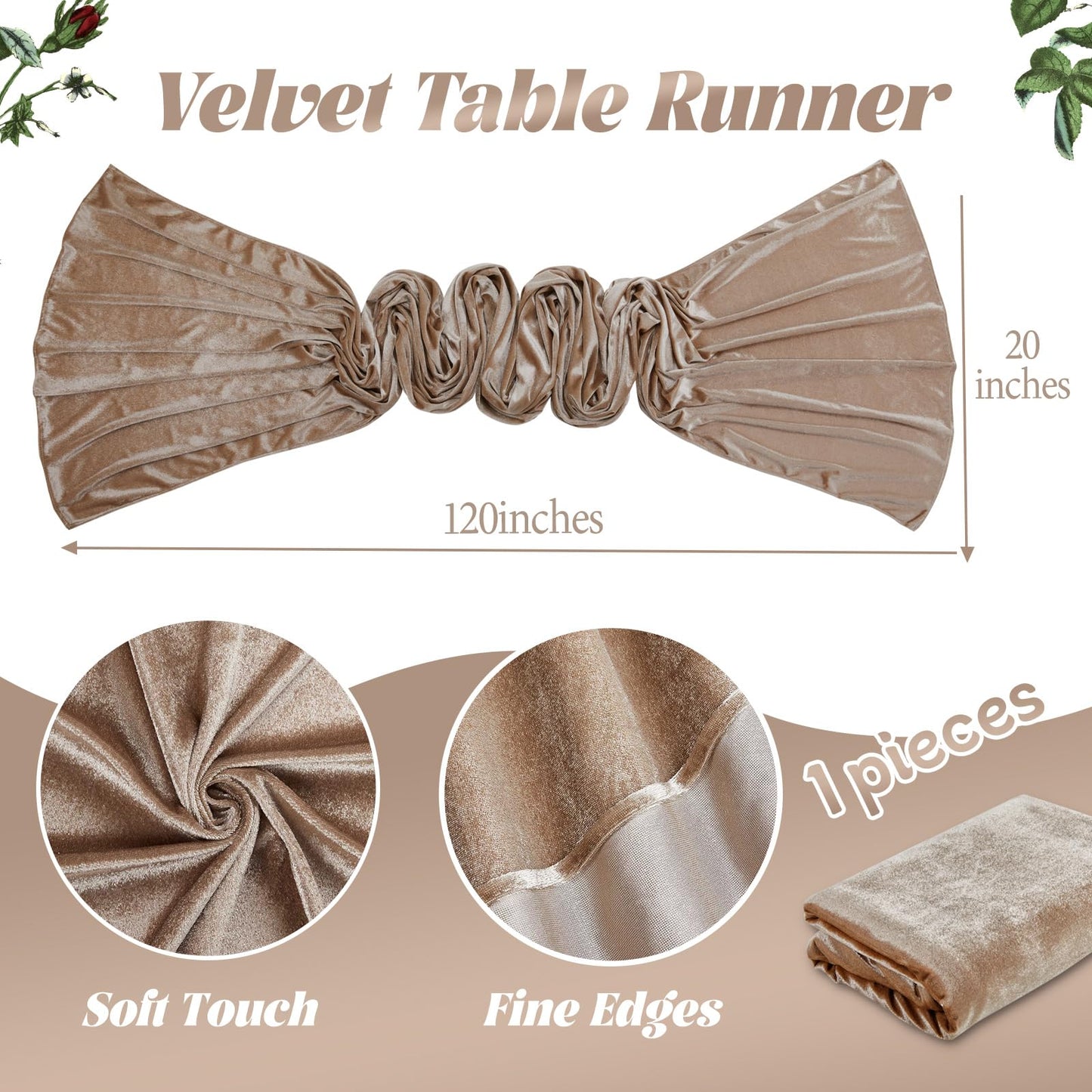 Cream Velvet Table Runner 20 x 120 Inches 10ft Luxurious Table Runners for Wedding New Year Party Banquet Table Decorations