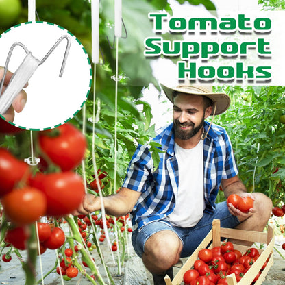 Srmayyi 160 PCS Tomato Hooks with String,Tomato Holder Hooks with Plant Clips and 32.8ft Twine,Climbing Plants Support Hooks Flower Vine Twine Crop Trellis,Prevent Pinching or Falling Off