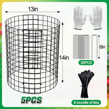 12-gauge Wire Pre-Bent Quick Setup Plant Protectors from Animals -14''H *13''Dia Chicken Wire Plant Cages to Keep Rabbits Deers Squirrels Out, Garden Bunny Barricades with Zip Ties Stakes, 5Pack