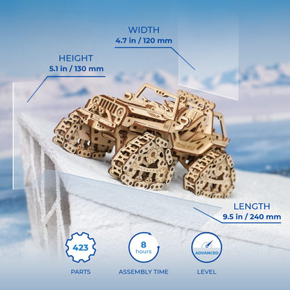UGEARS Tracked Off-Road Vehicle - 4WD Model Vehicle Kits to Build - DIY 3D Car Model Puzzle with Spring Motor, 2 Driving Modes, Openable Hood with Engine - 3D Wooden Puzzles for Adults