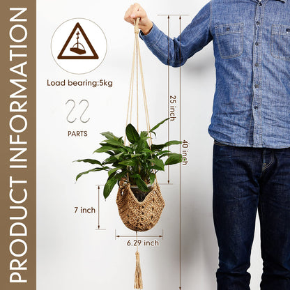 Shappy 2 Pack Jute Crochet Long Plant Hanger for 3 Inch to 12 Inch Pots, Macrame Plant Holder Rope with S Shaped Hooks for Halloween Home Decor (Brown)