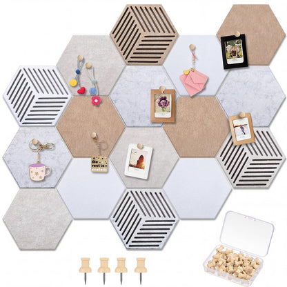 Mindsoft 16 Pcs Hexagon Cork Board Tiles for Wall Decor, 7x6 Inch Self-Adhesive Corkboard Tiles with 50 Pins, Hexagon Pin Board for Home Office Classroom Notes Photos DIY Decor