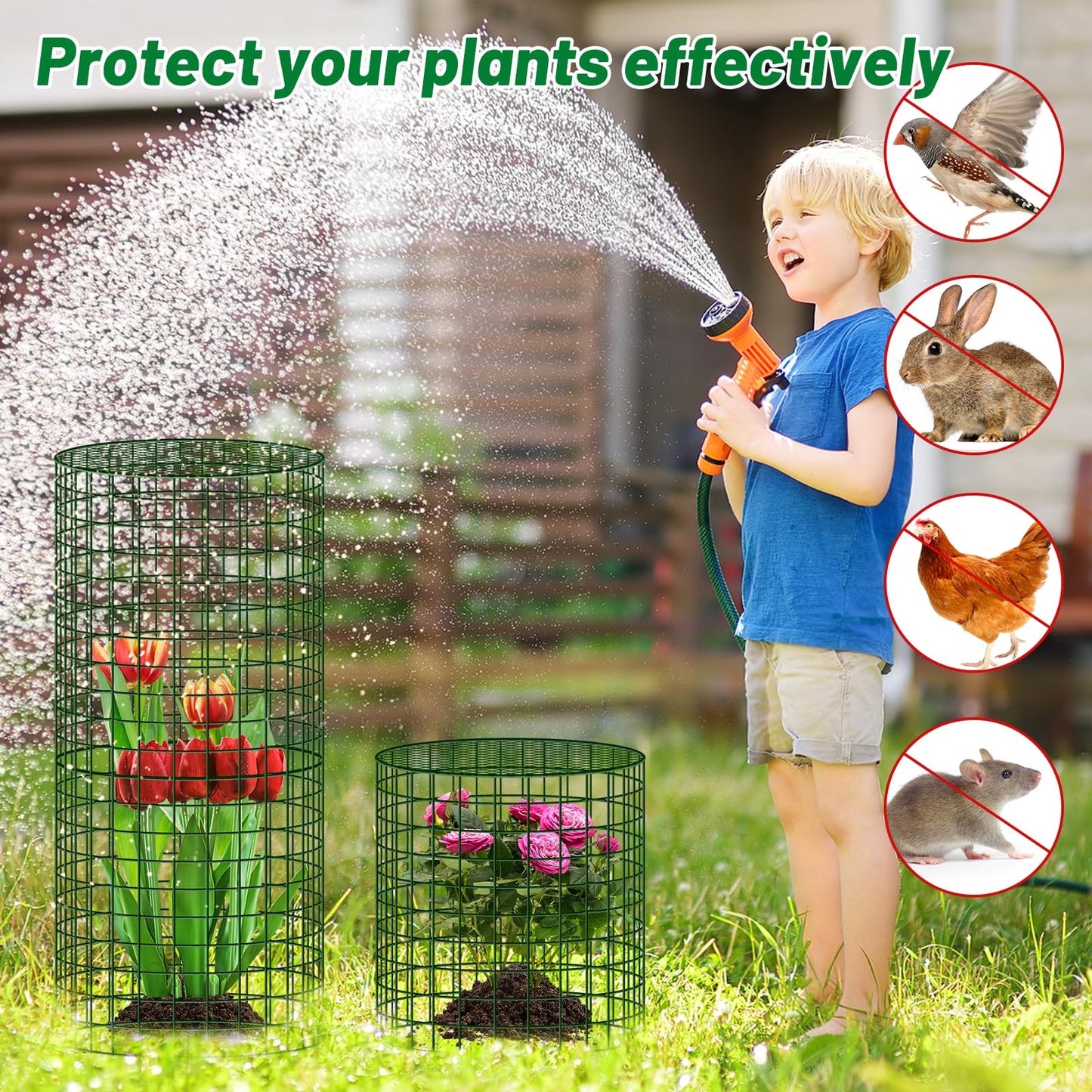 UNIFAMILY 6pcs Plant Protectors from Animals with 2 Round Covers 13 x 11.8IN, Metal Plant Cages for Outdoor Plants, Chicken Wire Cage, Plant Protectors for Keeping Bunny Chicken Squirrels Birds Out
