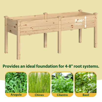 Yardenaler 72x23x30in Raised Garden Bed with Legs, 2x6FT Outdoor Elevated Wood Planted Box with Divider Panel & Drainage Hole for Vegetable Flower, Backyard and Patio, Natural