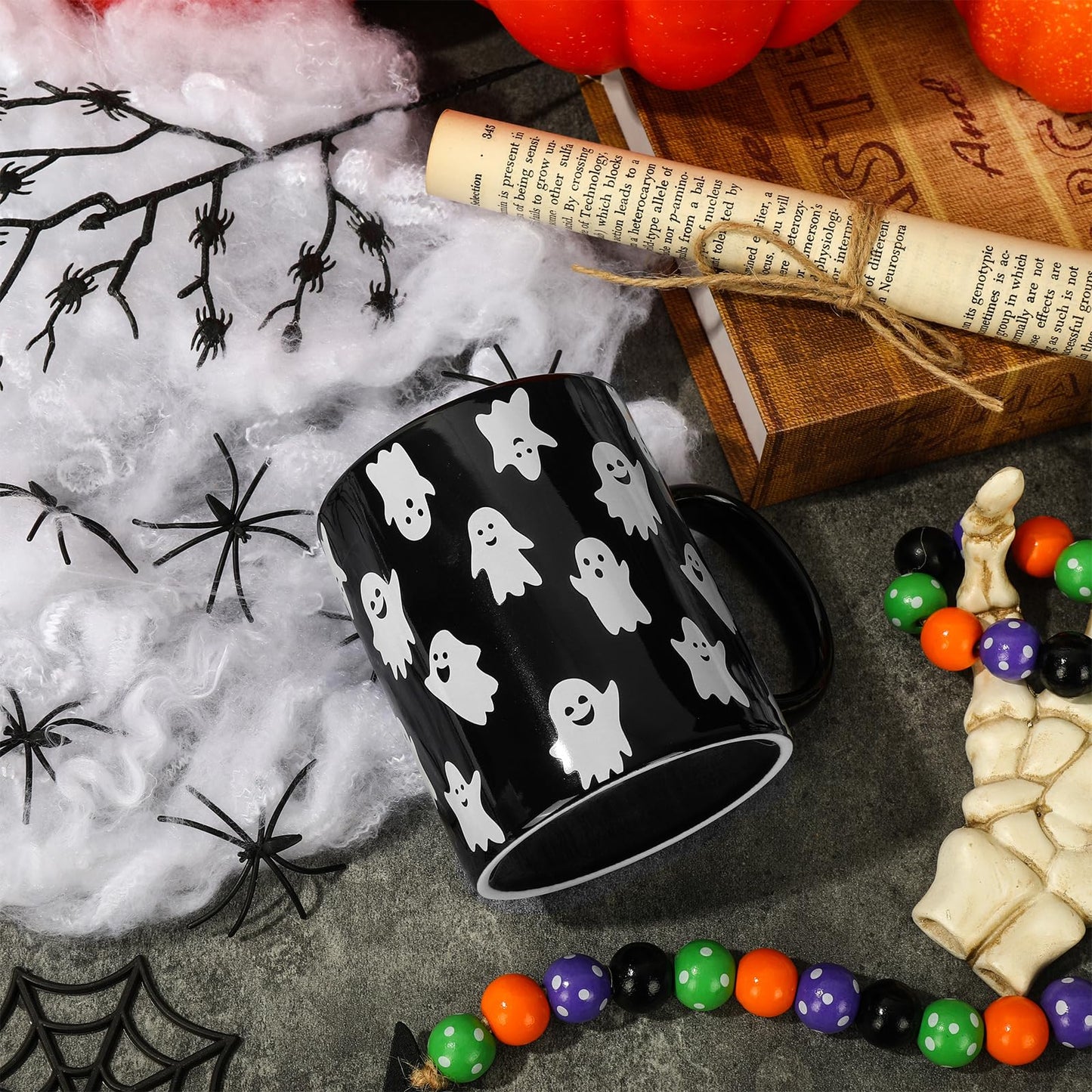Whaline Halloween Mug 12oz Cute Ghost Coffee Mug Black White Ghost Ceramic Drinking Mugs Halloween Party Cups for Home School Office Table Centerpieces Housewarming Gift Party Supplies
