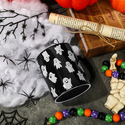 Whaline Halloween Mug 12oz Cute Ghost Coffee Mug Black White Ghost Ceramic Drinking Mugs Halloween Party Cups for Home School Office Table Centerpieces Housewarming Gift Party Supplies