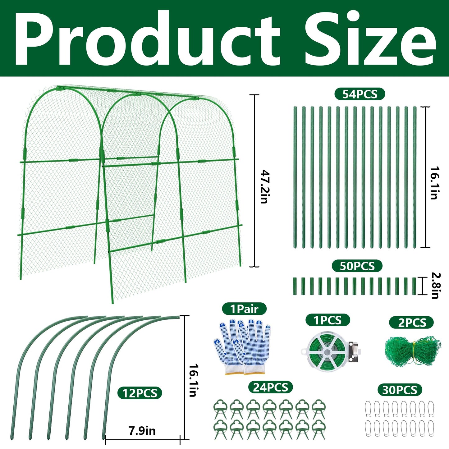 codree 2 Packs Garden Cucumber Trellis for Plant- 47 x 47 Inch Metal Arch Melon Trellis for Raised Bed- Foldable Tunnel Trellis with Climbing Net Clips for Growing Vine Vegetable
