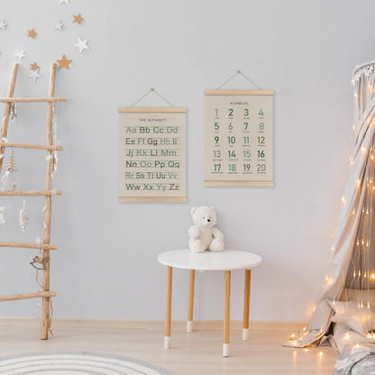 HRQKO Alphabet Numbers Poster Hanger Frame Set of 2, Nursery Wall Decor, Boho ABC Poster Wall Art with Wooden Frames, Sage Green Alphabet Banner Wall Hanging Decor for Toddler Playroom, 12x16 Inch