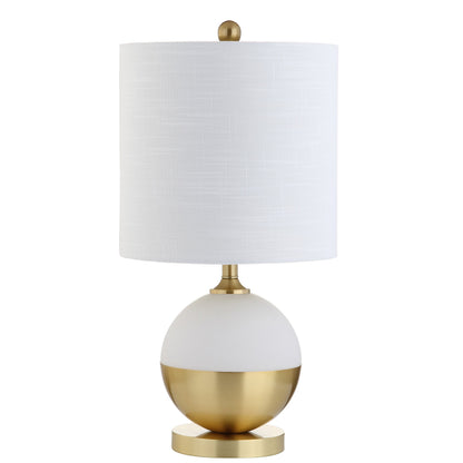 JONATHAN Y 23.5" White and Brass Gold Ceramic Table Lamp, Modern Glam Nightstand Lamp for Bedroom Living Room, White Linen Drum Shade, LED Bulb Included JYL5005A