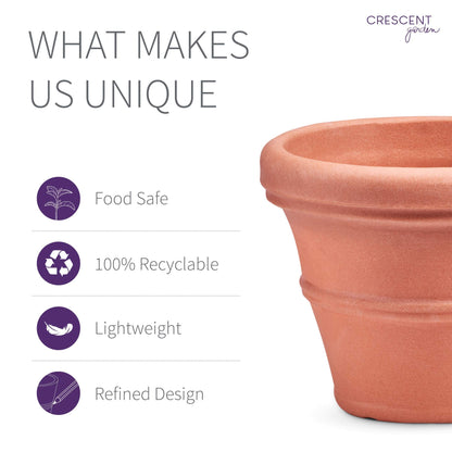 Crescent Garden Brunello Classic Rolled Rim Planter, Indoor/Outdoor Weather-Safe Round Plant Pot, Large Plastic Flowerpot for Flowers, Faux Plants, Trees - 27'' W (Terracotta Color)