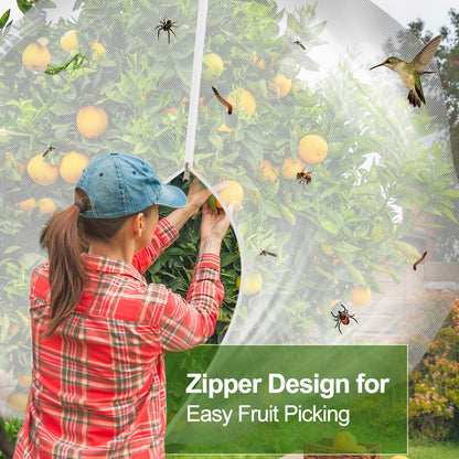 4-Pack 12x10FT Fruit Tree Netting Bags, Bird Netting Safeguard Apple Trees and Blueberry Bushes from Birds, Pest and Deer, Cicadas Netting Cover with Zipper and Drawstring