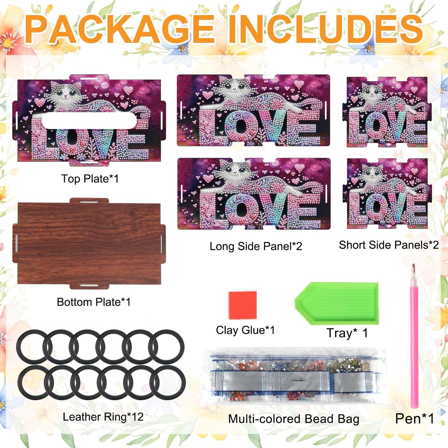 Diamond Painting Tissue Box Cover – Love Letter & Cat Design Wooden DIY Rhinestone Diamond Art Kit, Cute Handmade Craft Tissue Holder for Desktop Home Office Decor