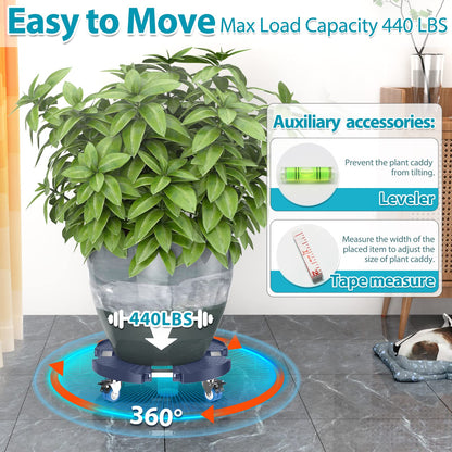 VANCASTLE Plant Caddy with Lockable Wheels Heavy Duty 450lbs Capacity, 15-22 Inch Adjustable Plant Stand with Wheels Rolling base, Plant Dolly for Flower Pot Mover Indoor Outdoor, Blue, 2 Pack
