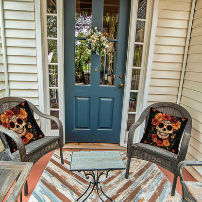 FexNuvko Sugar Skull Throw Pillow Covers 18x18 Set of 2, Day of the Dead Skull Floral Cushion Covers, Gothic Boho Decorative Pillowcase for Sofa Couch Living Room, Halloween Fall Home Decor