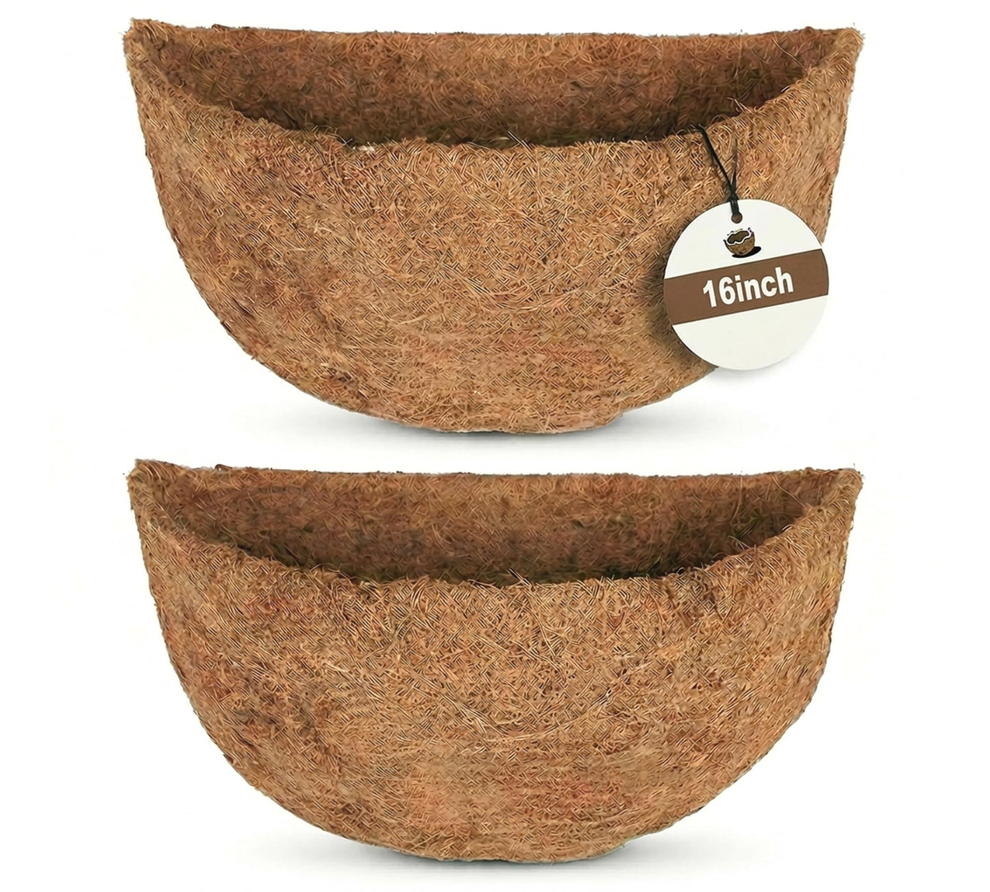 Y&M 16 Inch Pre-Formed Half Round Coco Fiber Liners – 2PCS Natural Coconut Liners for Hanging Baskets, Planter Boxes, Wall Mounted, Water Retention, Easy Fit for 16" Half Round Planters