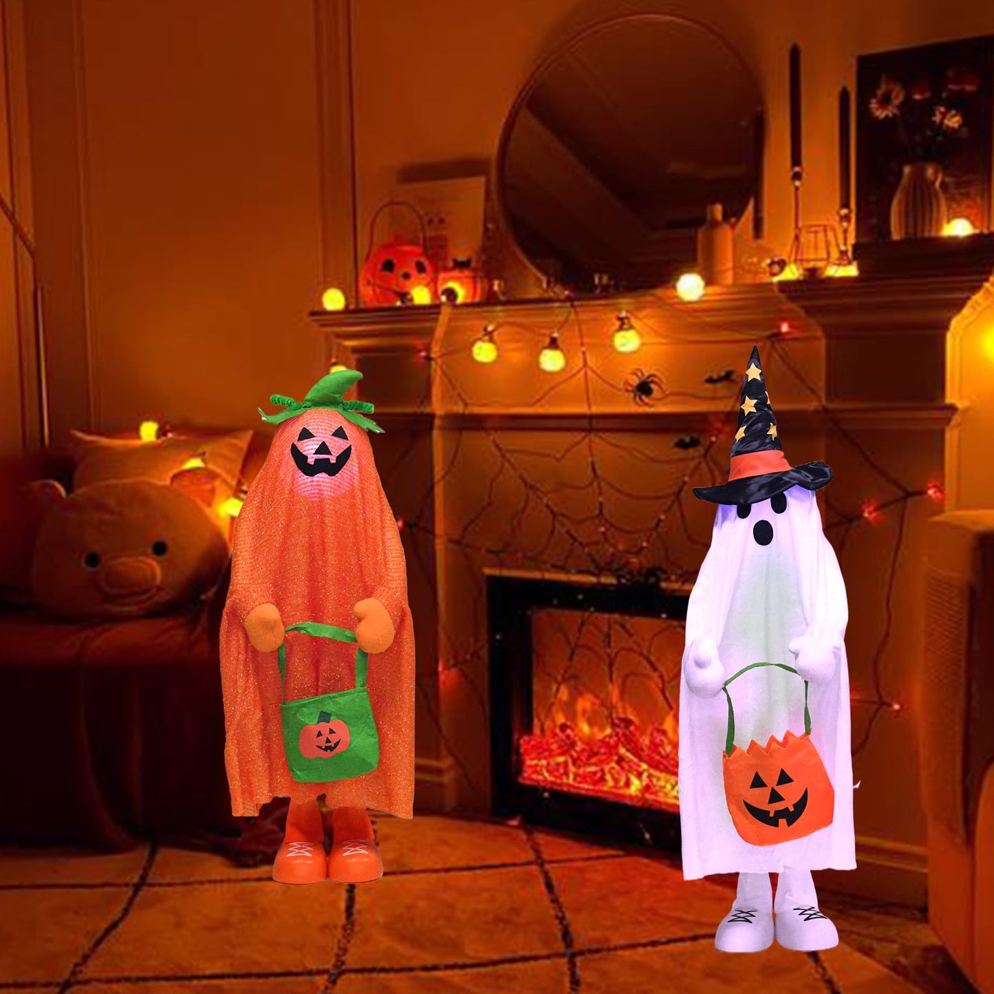 YUETJIN 37" Front Porch Light up Halloween Ghost Figure Décor, Kit Standing Trick or Treat Indoor and Outdoor Decorations-Start