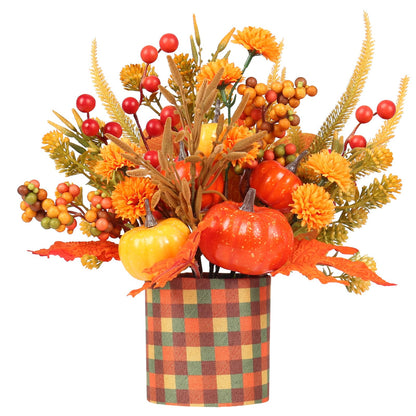 Super Holiday Fall Decor, 12" Artificial Orange Pumpkin Berry Maple Tree Halloween Thanksgiving Table Centerpieces Decorations, for Home Farmhouse Autumn Harvest Holiday Party Decor.
