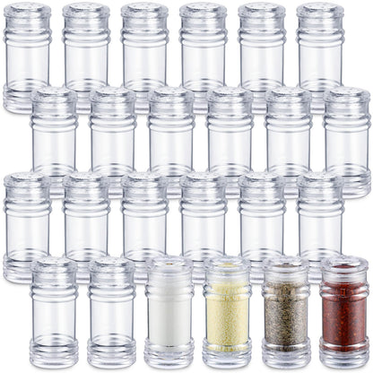 FoldTier 24 Pcs Plastic Salt and Pepper Shakers Bulk Spices Shakers with Perforated Lid Seasonings Containers Clear Empty Salt Bottles for Home Restaurant Kitchen(White,4 oz)